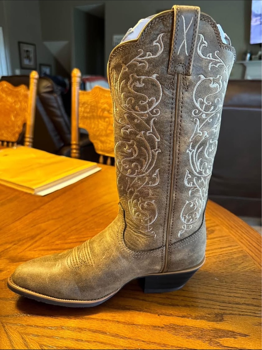 Twisted X Taupe Suede Western Boots with White Stitching
